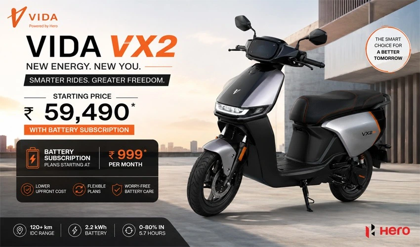 Hero Vida VX2 Electric Scooter Price with Battery Subscription