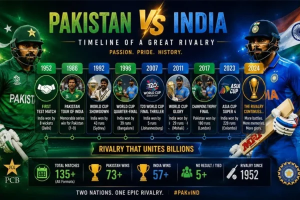 Pakistan National Cricket Team vs India National Cricket Team Timeline