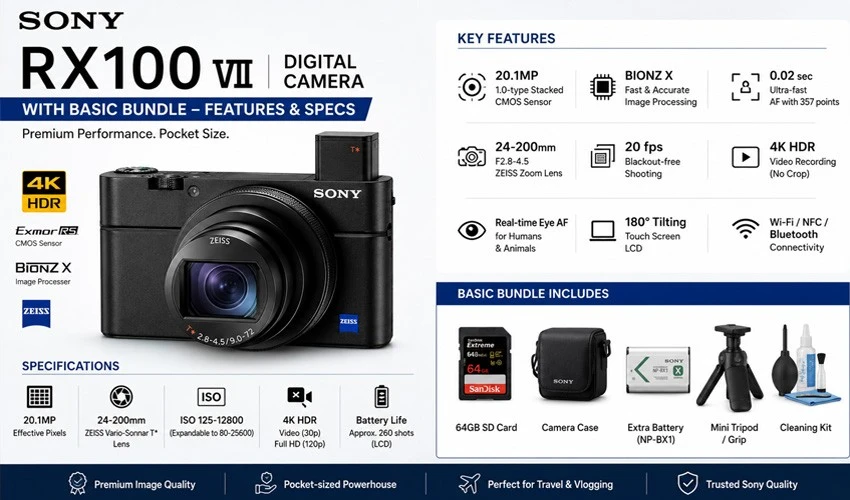 Sony RX100 VII Digital Camera with Basic Bundle